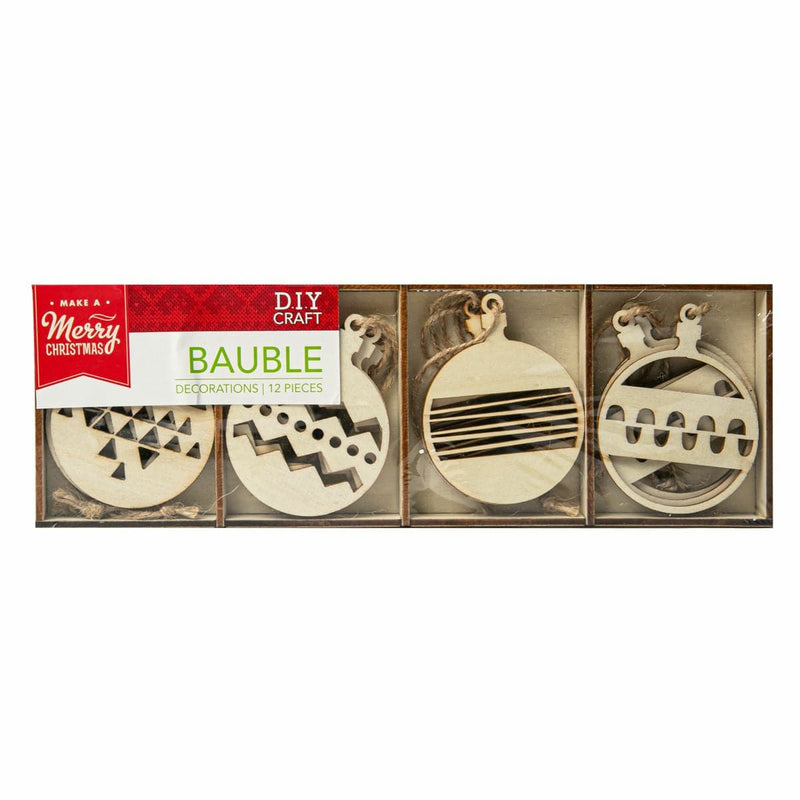 Gray Make A Merry Christmas  Plywood Bauble Ornaments 12Pk Christmas