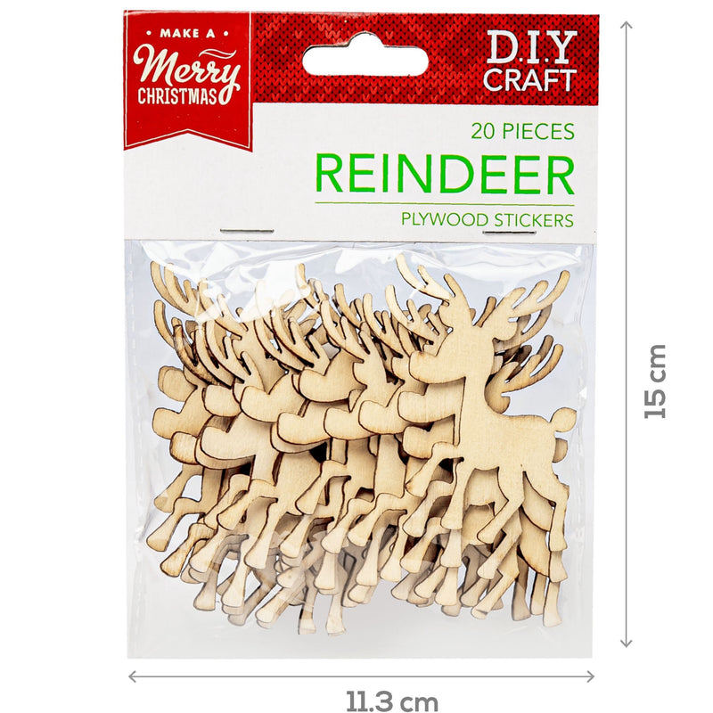 Wheat Make A Merry Christmas  Plywood Reindeer Stickers 20Pc Christmas