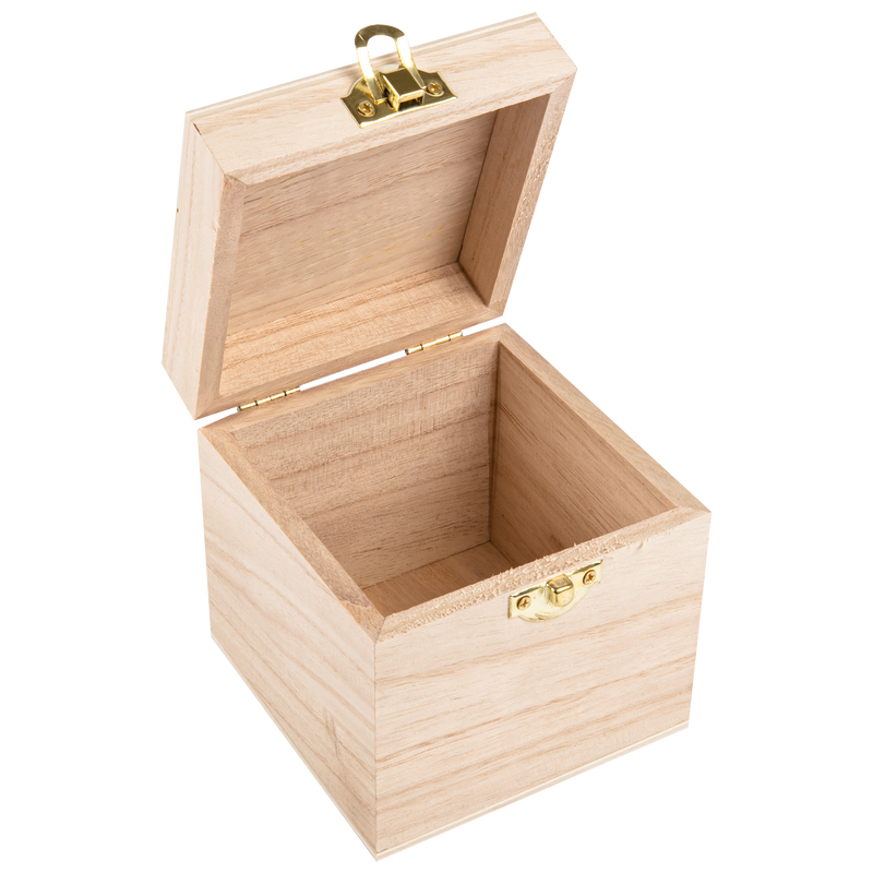 Tan Tim & Tess Wooden Cube Box with Latch 9.8cm x 9.8cm x 7.6cm Kids Wood Craft