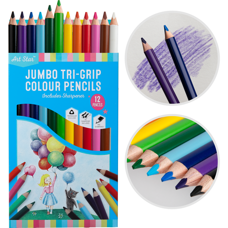 Dark Cyan Art Star Jumbo Triangular Grip Coloured Pencils (12 Pack) Kids Pencils
