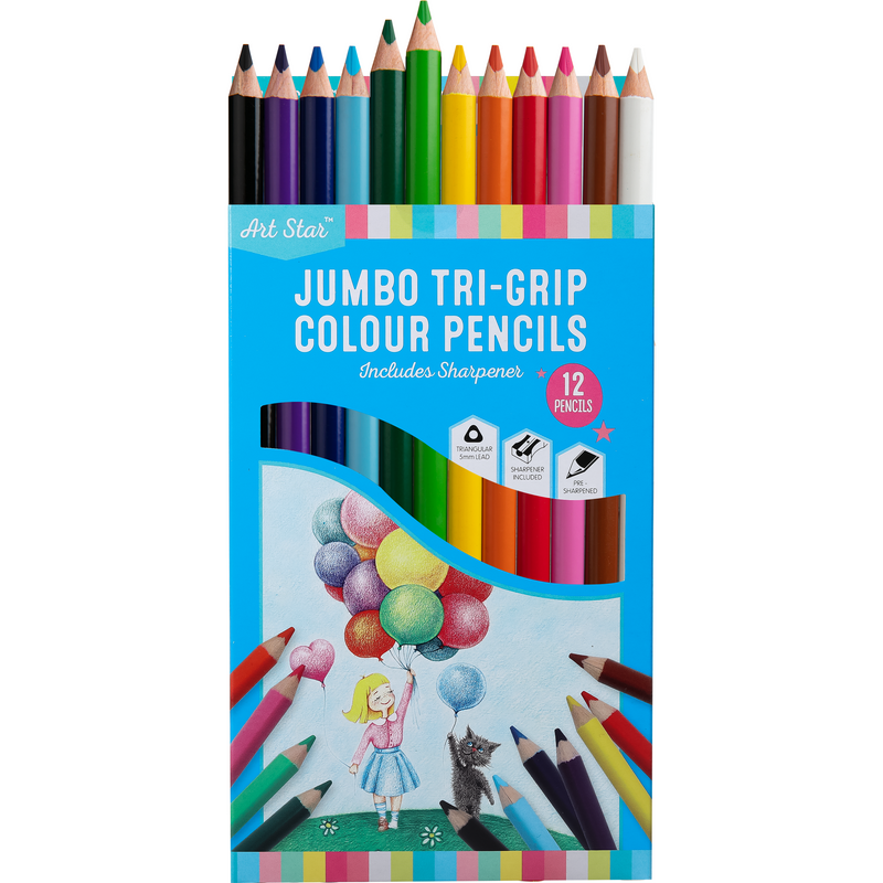 Gray Art Star Jumbo Triangular Grip Coloured Pencils (12 Pack) Kids Pencils