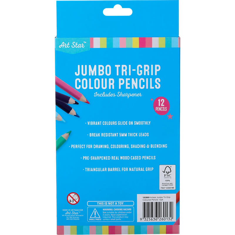 Deep Sky Blue Art Star Jumbo Triangular Grip Coloured Pencils (12 Pack) Kids Pencils