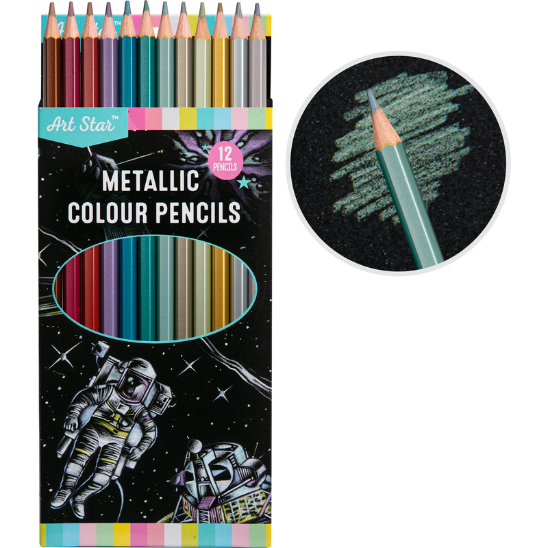 Gray Art Star Metallic Colour Pencils (12 Pack) Kids Pencils