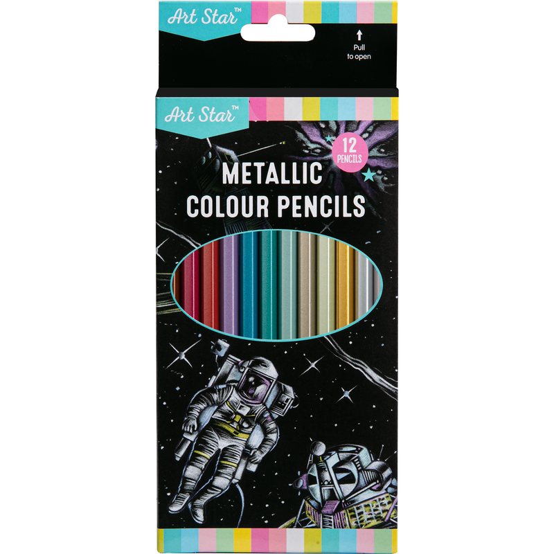 Black Art Star Metallic Colour Pencils (12 Pack) Kids Pencils