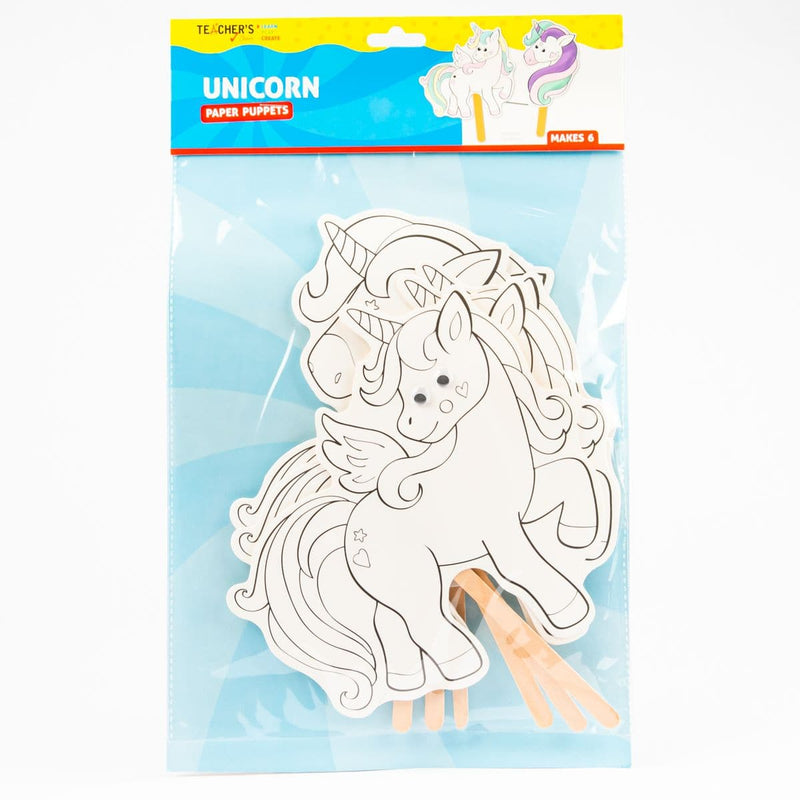 White Smoke Teacher's Choice Paper Unicorn Puppets on Stick with Googly Eyes 6 Pack Kids Paper Shapes