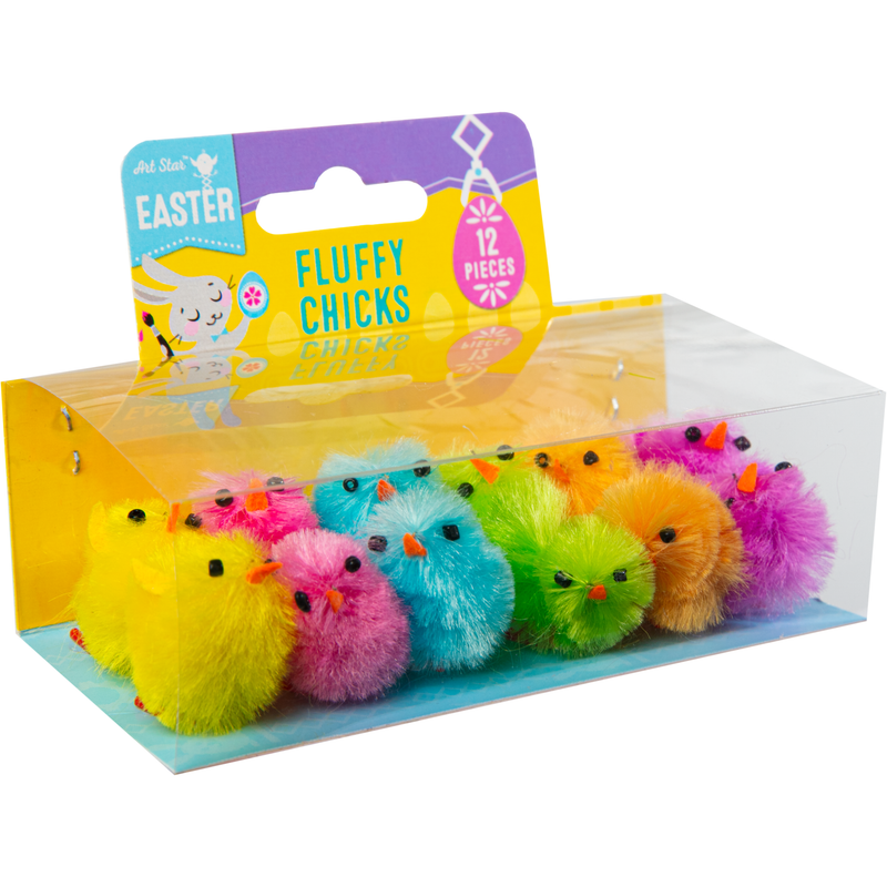 Sea Green Art Star Easter Chenille Chicks Asst Colours 30mm 12pc Easter