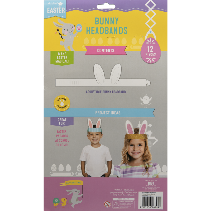 Dark Gray Art Star Easter Printed Easter Bunny Headband 12pc Easter