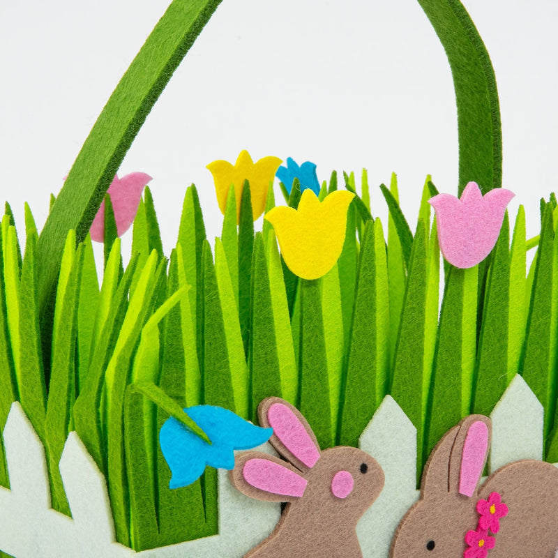 Olive Drab Art Star Easter Felt Basket Grass with Bunnies Easter