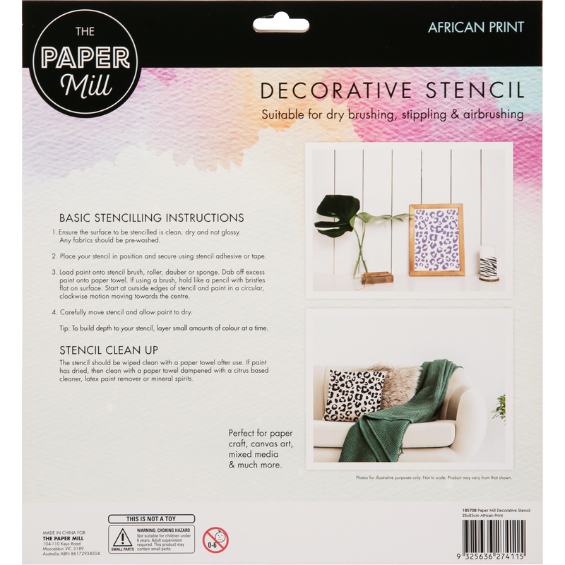 Light Gray The Paper Mill Decorative Stencils 25 x 25cm African Print Stencils And Templates