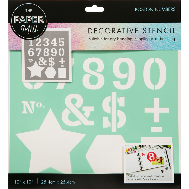 Gray The Paper Mill Decorative Stencils 25 x 25cm Boston Numbers Stencils and Templates