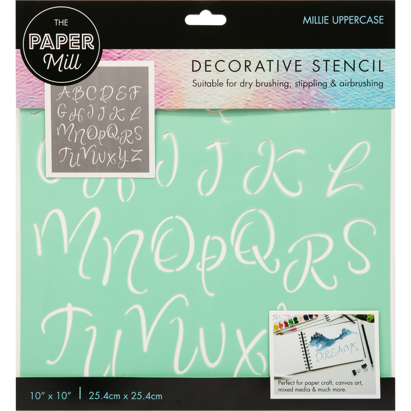 Gray The Paper Mill Decorative Stencils 25 x 25cm Millie Uppercase Stencils And Templates