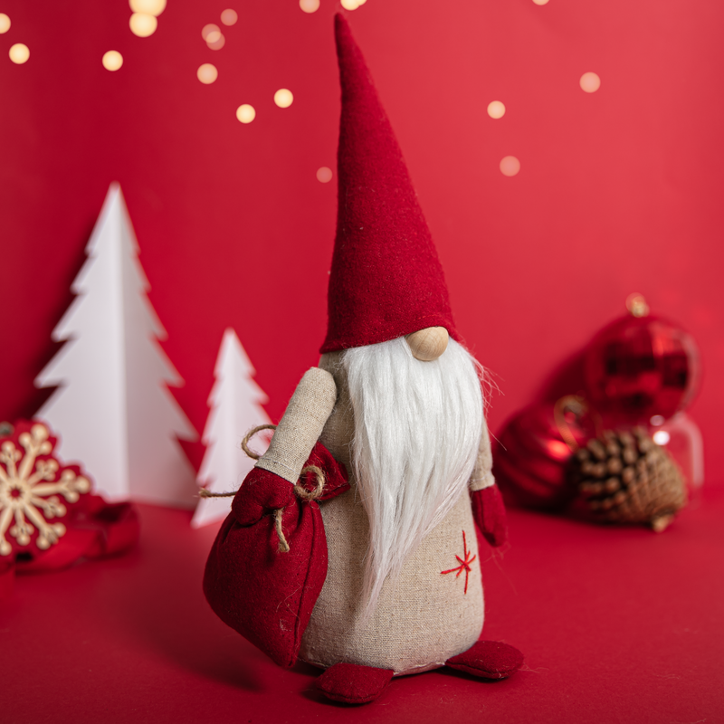 Firebrick Make A Merry Christmas-Christmas Gnome With Sack 34cm Christmas