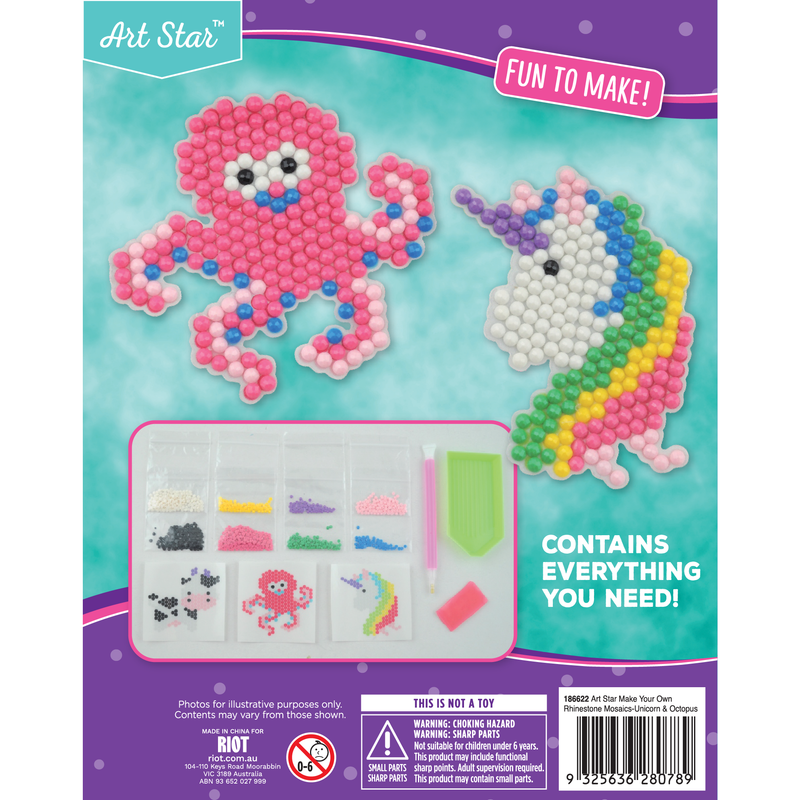 Light Steel Blue Art Star Make Your Own Unicorn & Octopus Rhinestone Mosaics Kit Kids Craft Kits