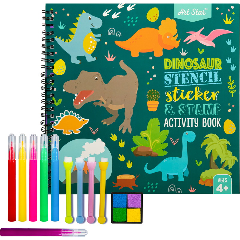 Dark Slate Gray Art Star Dinosaur Stencil Sticker & Stamp Activity Kit Kids Craft Kits