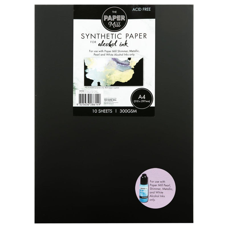 Black The Paper Mill Black 300gsm Synthetic Paper for Alcohol Ink A4 10 Sheets Pads