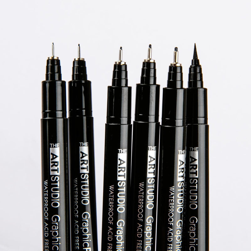 Black The Art Studio Graphic Pro Waterproof Pigment Liner Pens (6 Pack) Pens and Markers