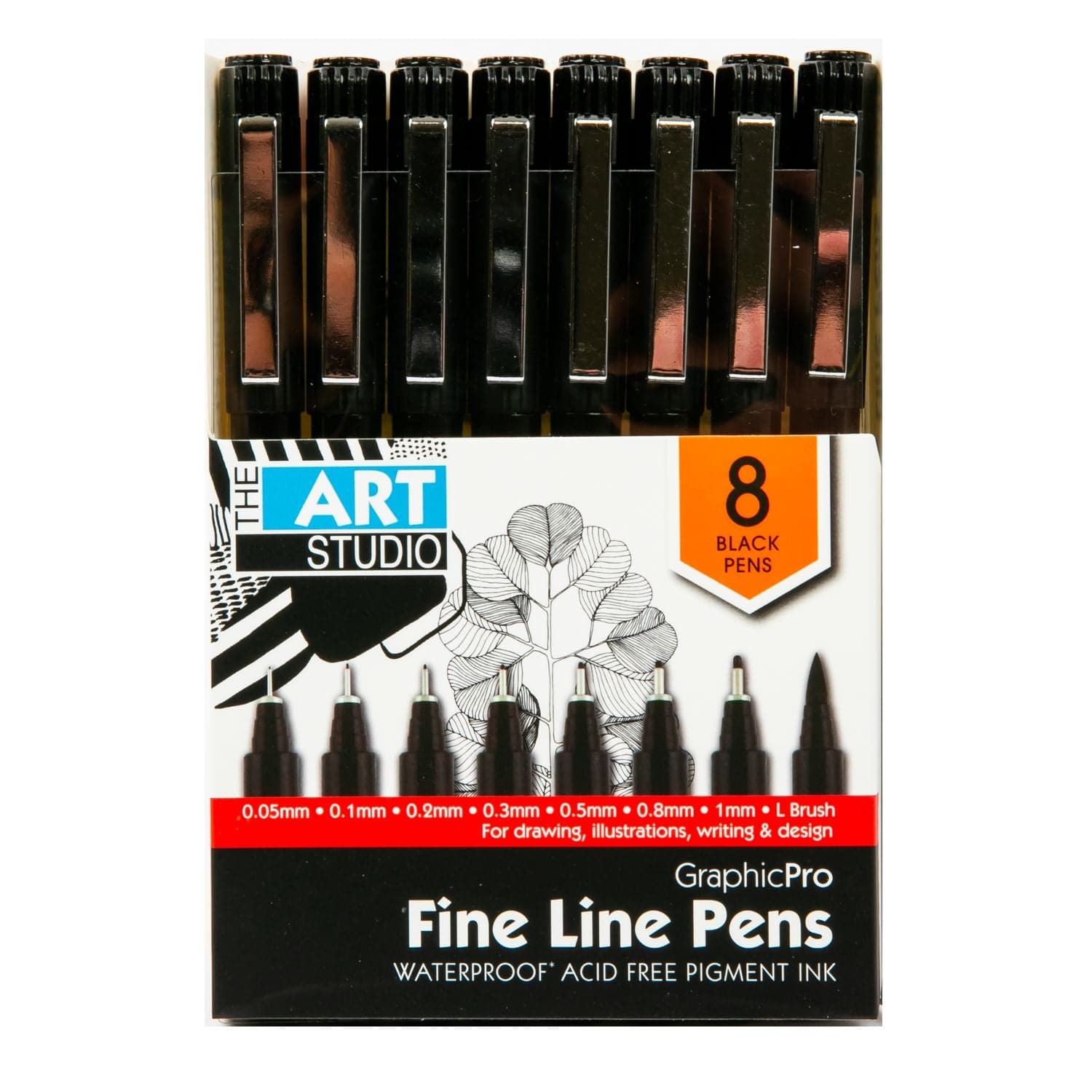 Dark Orange The Art Studio Black Waterproof Pigment Liner Pens, 8pk Pens and Markers