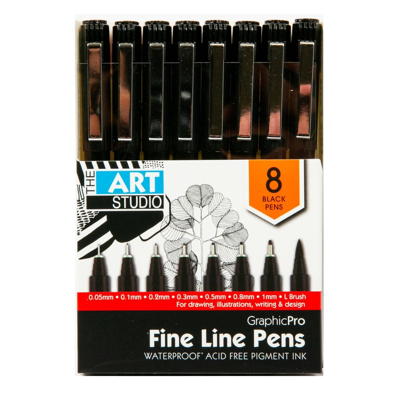 Dark Orange Art Studio Black Waterproof Pigment Liner Pens 8pk Pens and Markers