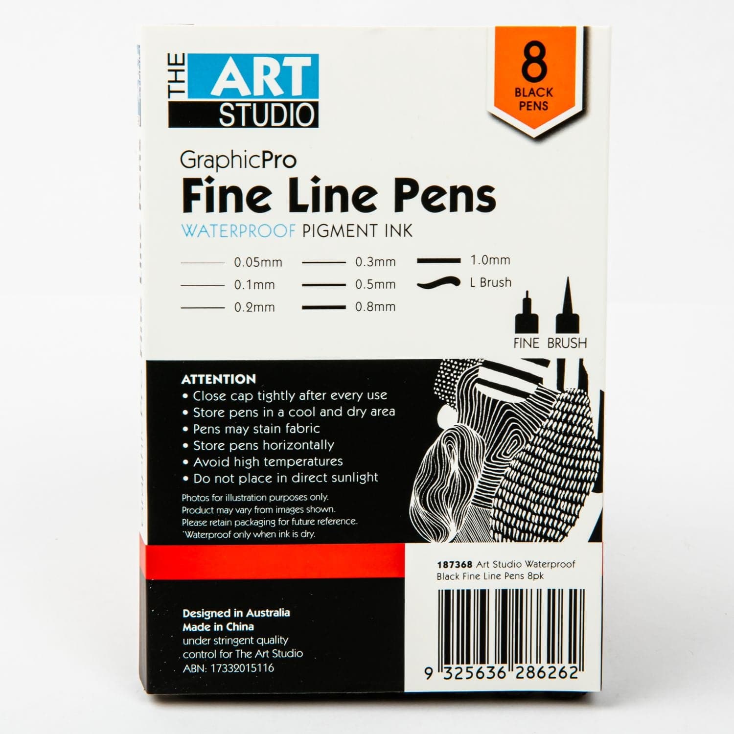 Black The Art Studio Black Waterproof Pigment Liner Pens, 8pk Pens and Markers