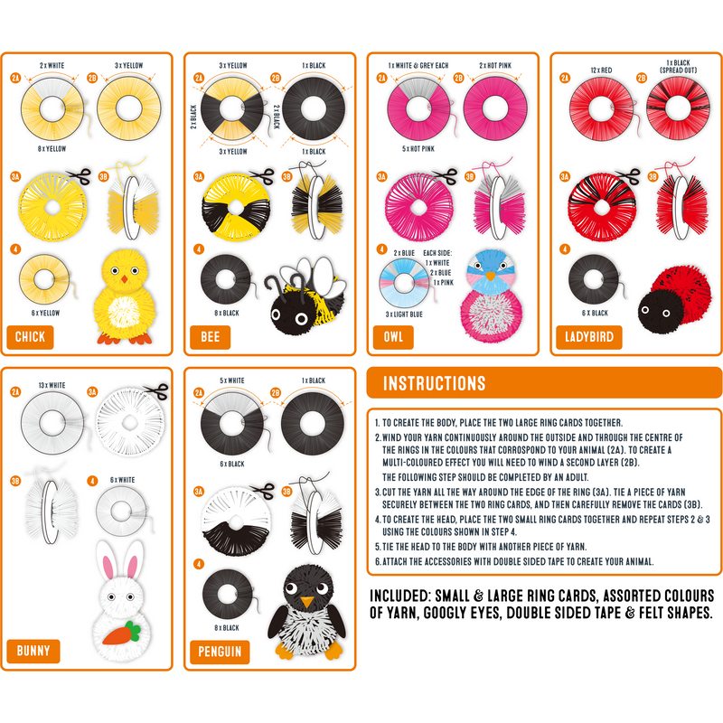 Light Gray Art Star Make Your Own Pom Pom Animals Kit Makes 6 Kids Craft Kits