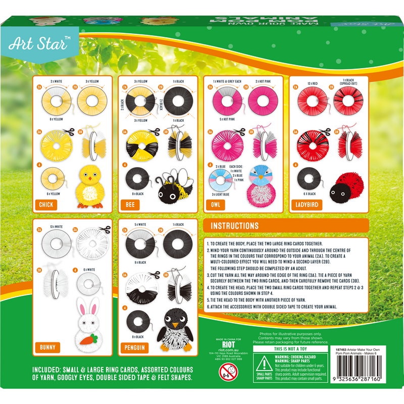 Forest Green Art Star Make Your Own Pom Pom Animals Kit Makes 6 Kids Craft Kits
