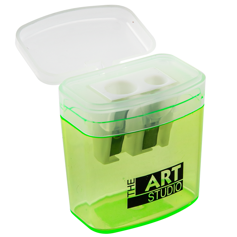 Light Gray The Art Studio 2 Hole Pencil Sharpener with Catcher Drawing Accessories