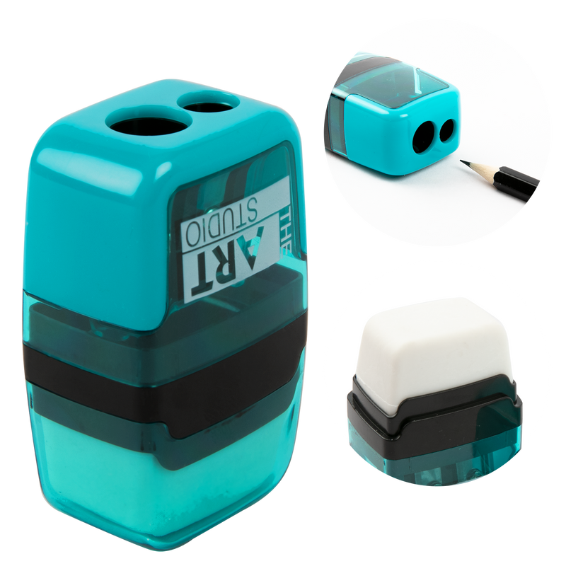 Light Sea Green The Art Studio 2 Hole Pencil Sharpener with Eraser Drawing Accessories
