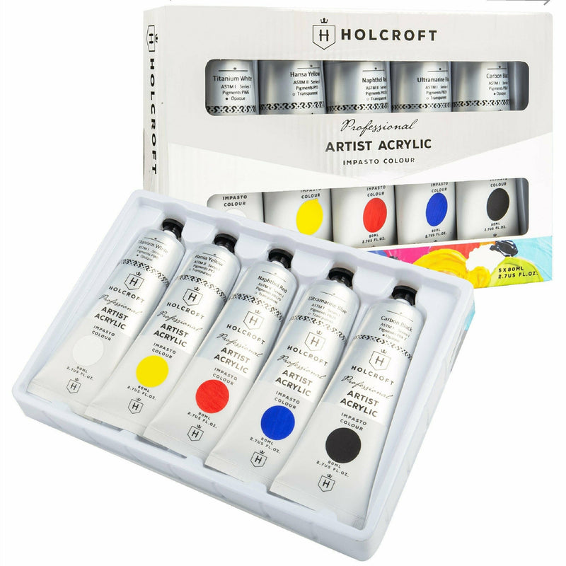 Light Gray Holcroft Professional Impasto Acrylic Paint Tubes Back to Basics 5x 80ml Set Acrylic Paints