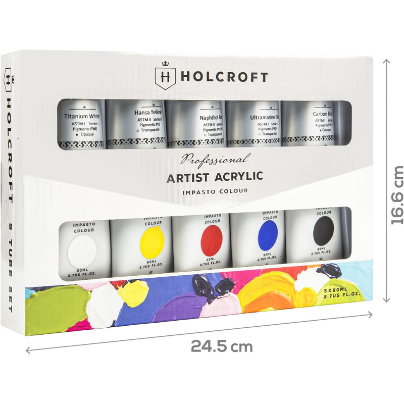 Beige Holcroft Professional Impasto Acrylic Paint Tubes Back to Basics 5x 80ml Set Acrylic Paints