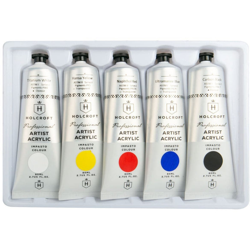 Gray Holcroft Professional Impasto Acrylic Paint Tubes Back to Basics 5x 80ml Set Acrylic Paints