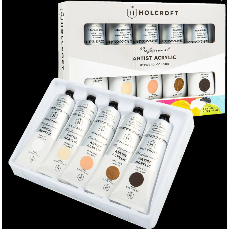 Lavender Holcroft Professional Impasto Acrylic Paint Tubes Body 5x 80ml Set Acrylic Paints