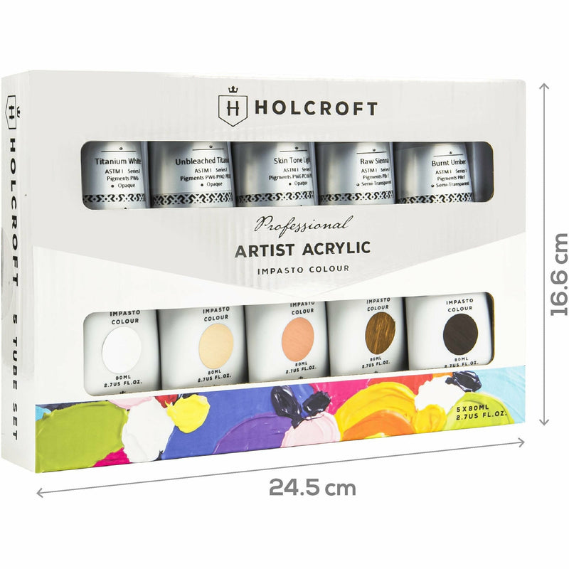 Beige Holcroft Professional Impasto Acrylic Paint Tubes Body 5x 80ml Set Acrylic Paints