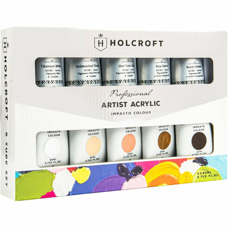 Beige Holcroft Professional Impasto Acrylic Paint Tubes Body 5x 80ml Set Acrylic Paints