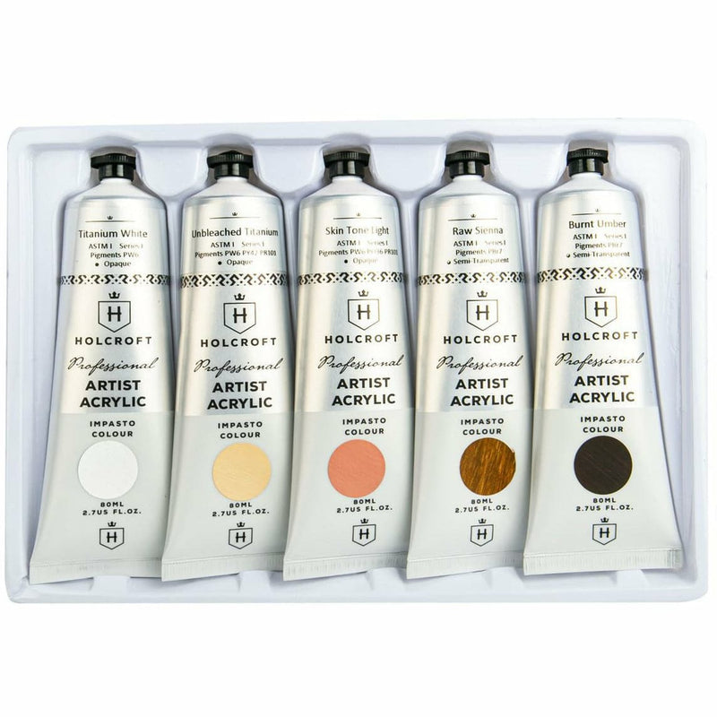 Beige Holcroft Professional Impasto Acrylic Paint Tubes Body 5x 80ml Set Acrylic Paints