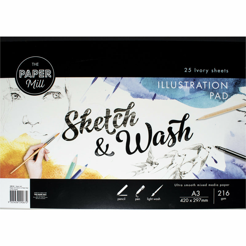 White Smoke The Paper Mill A3 216gsm Ultra Smooth Sketch & Wash Illustration Pad 25 sheets Pads