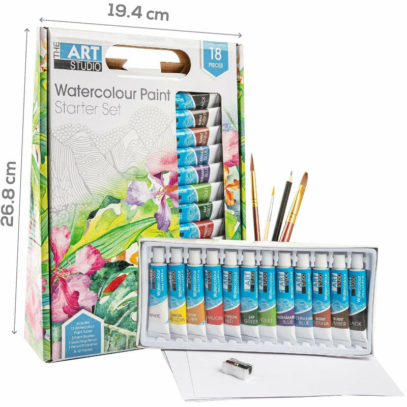 Medium Turquoise The Art Studio Watercolour Paint Starter Set 18 Pieces Watercolour Paints