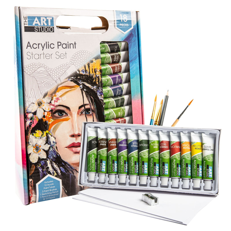 White Smoke The Art Studio Acrylic Paint Starter Set 18 Pieces Acrylic Paints