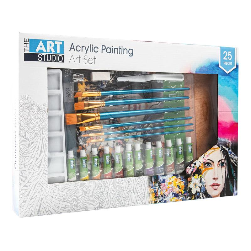 White Smoke Art Studio Acrylic Easel Set 25pc Acrylic Painting Sets