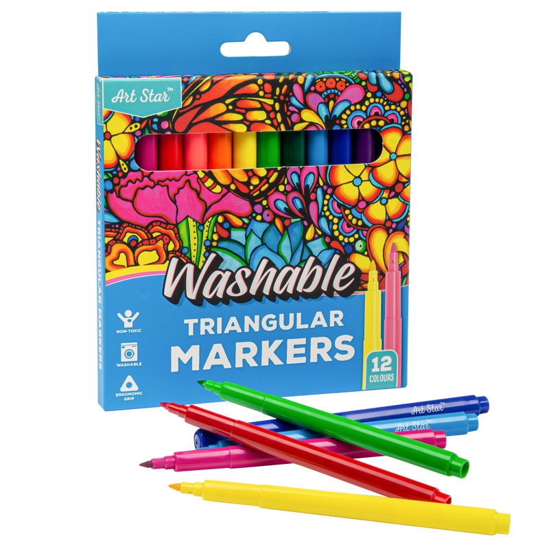 Steel Blue Art Star Washable Triangular Markers (12 Pack) Kids Markers