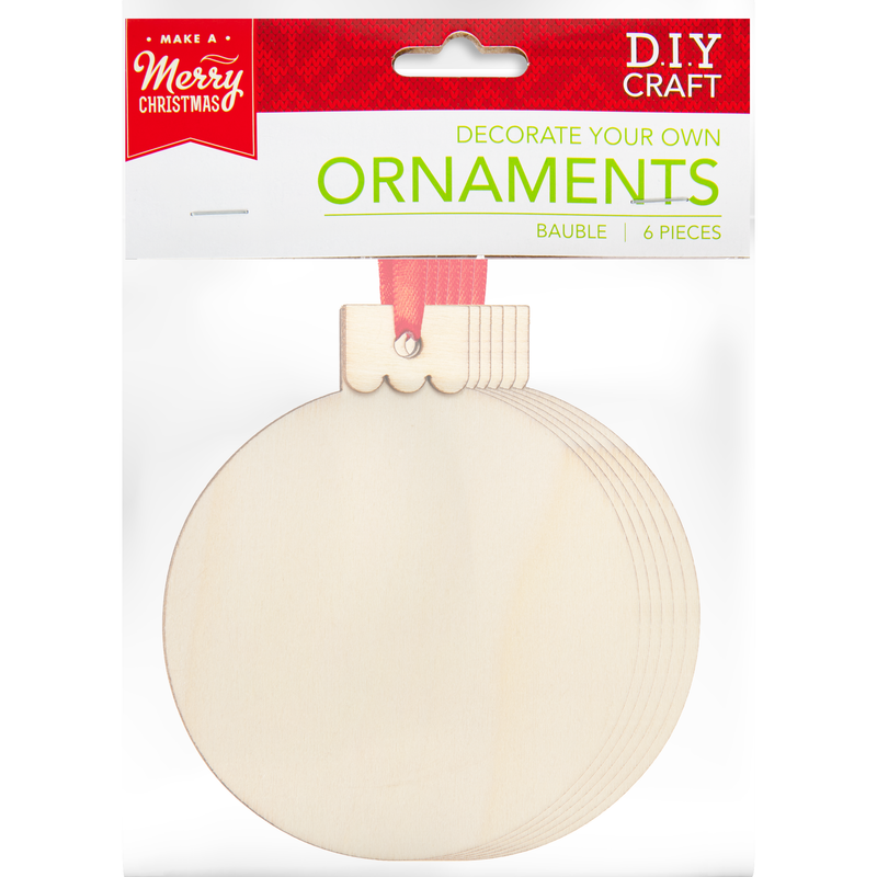 Beige Make A Merry Christmas Decorate Your Own Wooden Bauble Ornaments 6 Pieces Christmas