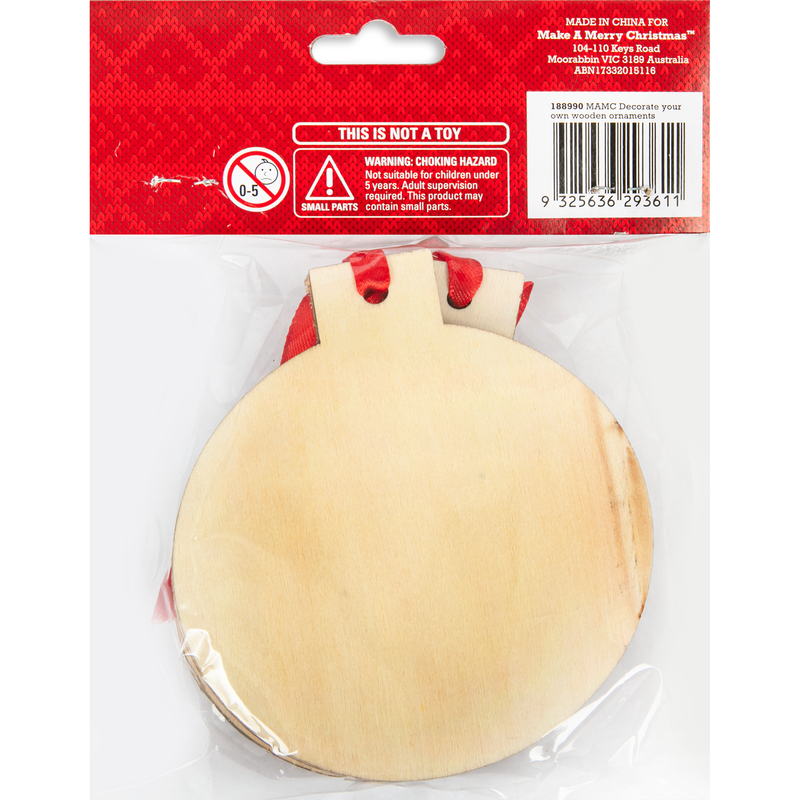 Bisque Make A Merry Christmas Decorate Your Own Wooden Bauble Ornaments 6 Pieces Christmas