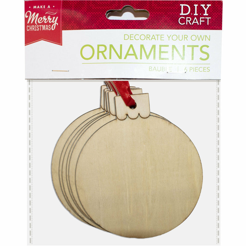 Tan Make A Merry Christmas Decorate Your Own Wooden Bauble Ornaments 6 Pieces Christmas