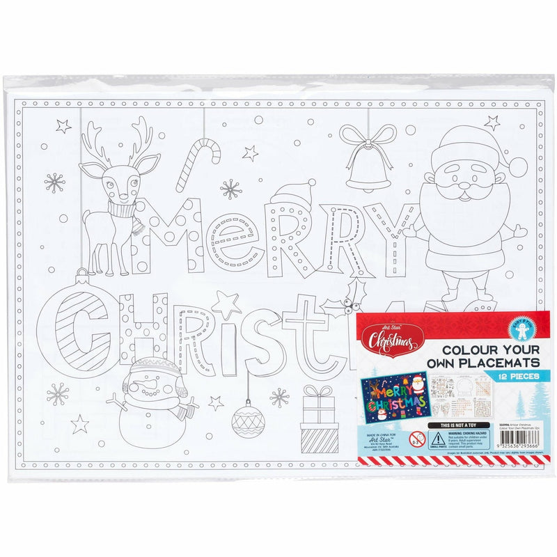 Firebrick Art Star Christmas Colour Your Own Placemats 12 Pack Christmas