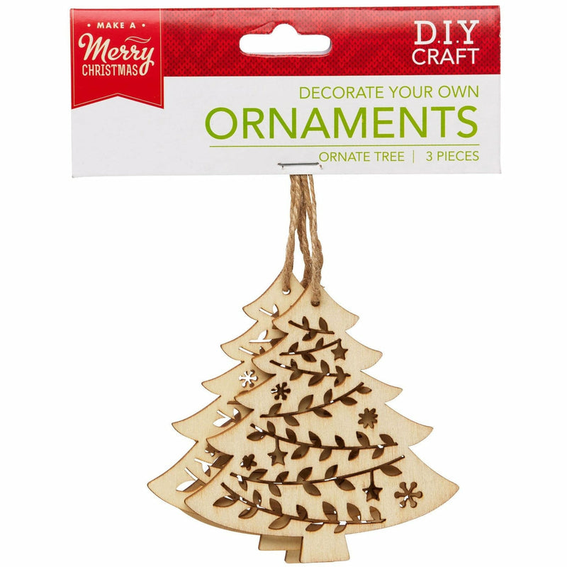 Tan Make A Merry Christmas Plywood Laser Ornate Tree Ornament 3pk Christmas
