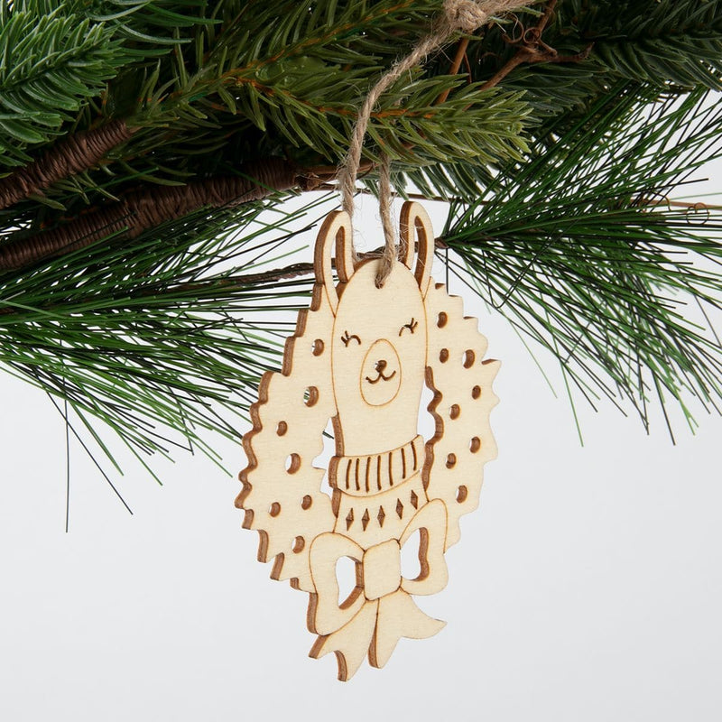 Light Gray Make A Merry Christmas  Plywood Laser Llama Wreath Ornament 3pk Christmas