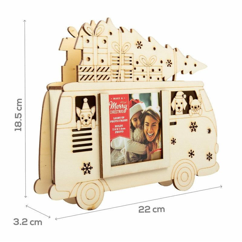 Bisque Make A Merry Christmas Plywood Van Photo Frame Holds 3x3 Christmas