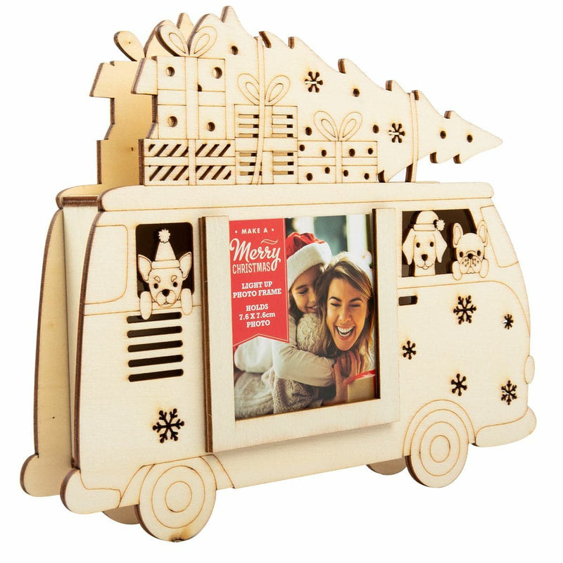 Bisque Make A Merry Christmas Plywood Van Photo Frame Holds 3x3 Christmas