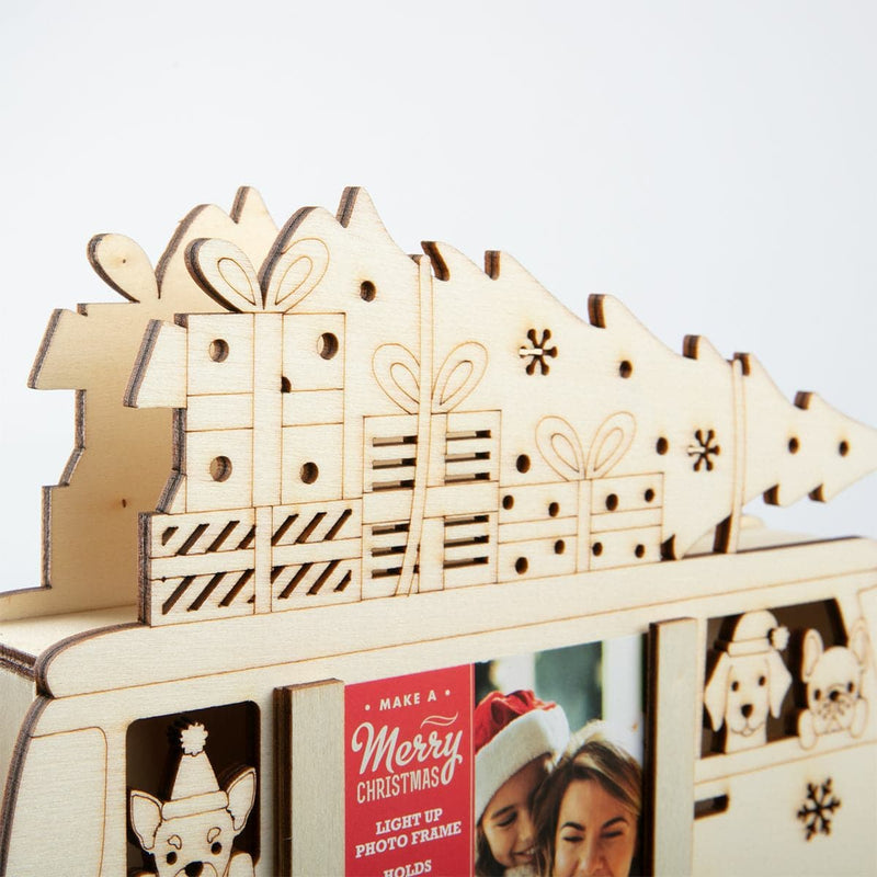 Antique White Make A Merry Christmas Plywood Van Photo Frame Holds 3x3 Christmas