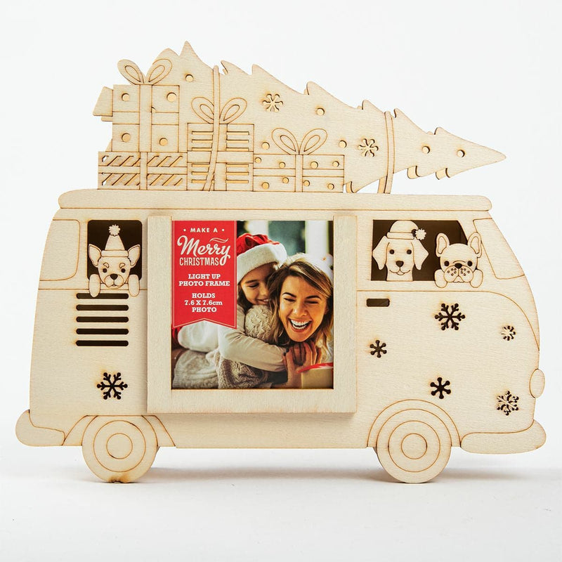 Antique White Make A Merry Christmas Plywood Van Photo Frame Holds 3x3 Christmas