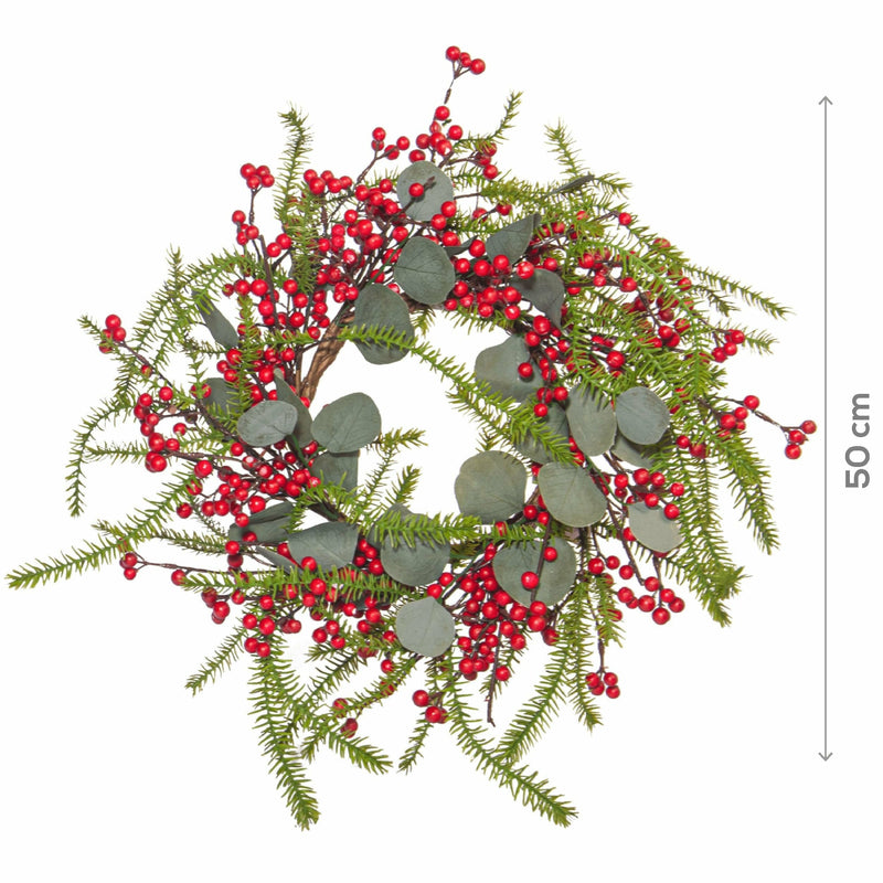 Olive Drab Make A Merry Christmas Round Red Berry Leaf Wreath 50cm Christmas